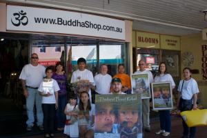 Raising funds for Thai Flood victims outside Buddha Shop Albury
